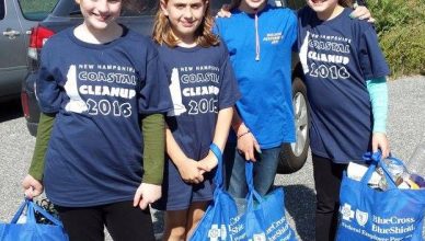 Girl Scouts of the Green and White Mountains during New Hampshire Coastal Cleanup. (L-R) Katharine, Elora, Ashley & Stephanie from Troop 12503 from Barrington, courtesy Patty Moniello.
