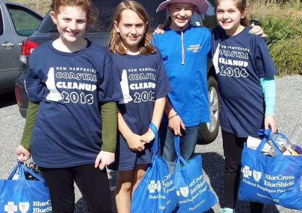 Girl Scouts of the Green and White Mountains during New Hampshire Coastal Cleanup. (L-R) Katharine, Elora, Ashley & Stephanie from Troop 12503 from Barrington, courtesy Patty Moniello.