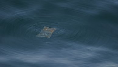 Plastic wrapper out at sea