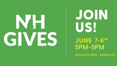 Join us for NH Gives, June 7-8, 2022. Image shows letters on a green background.