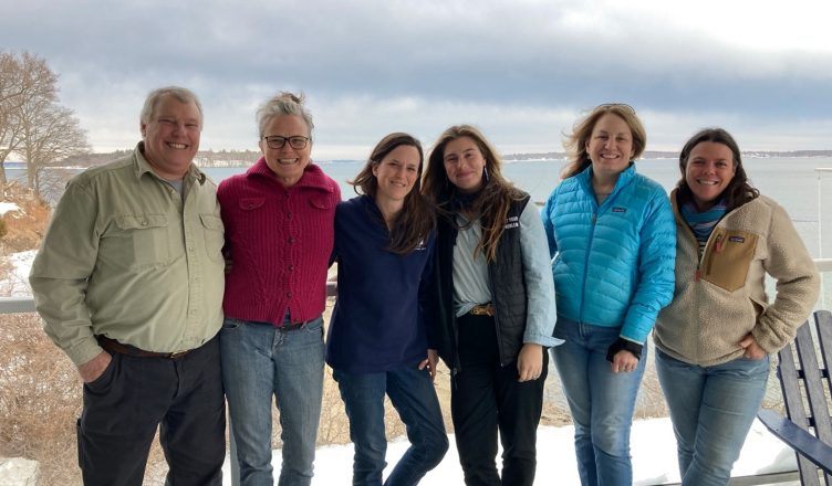 Project partners gathered for a meeting in spring 2023. L-R: Buzz Scott, OceansWide; Laura Ludwig, CCS; Jen Kennedy, Blue Ocean Society; Caitlin Townsend, Net Your Problem; Erin Pelletier, GOMLF; Ashley Sullivan, Rozalia Project.