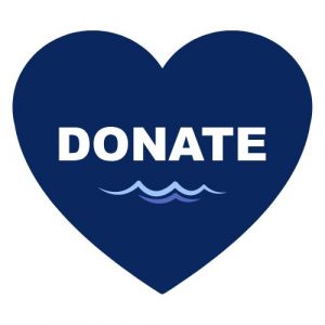 A heart icon with the words Donate, with a wave underneath